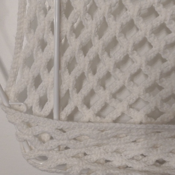 Handmade Crochet Cream Open Knit Shawl Boho Fringe Blanket Shawl - Picture 5 of 16